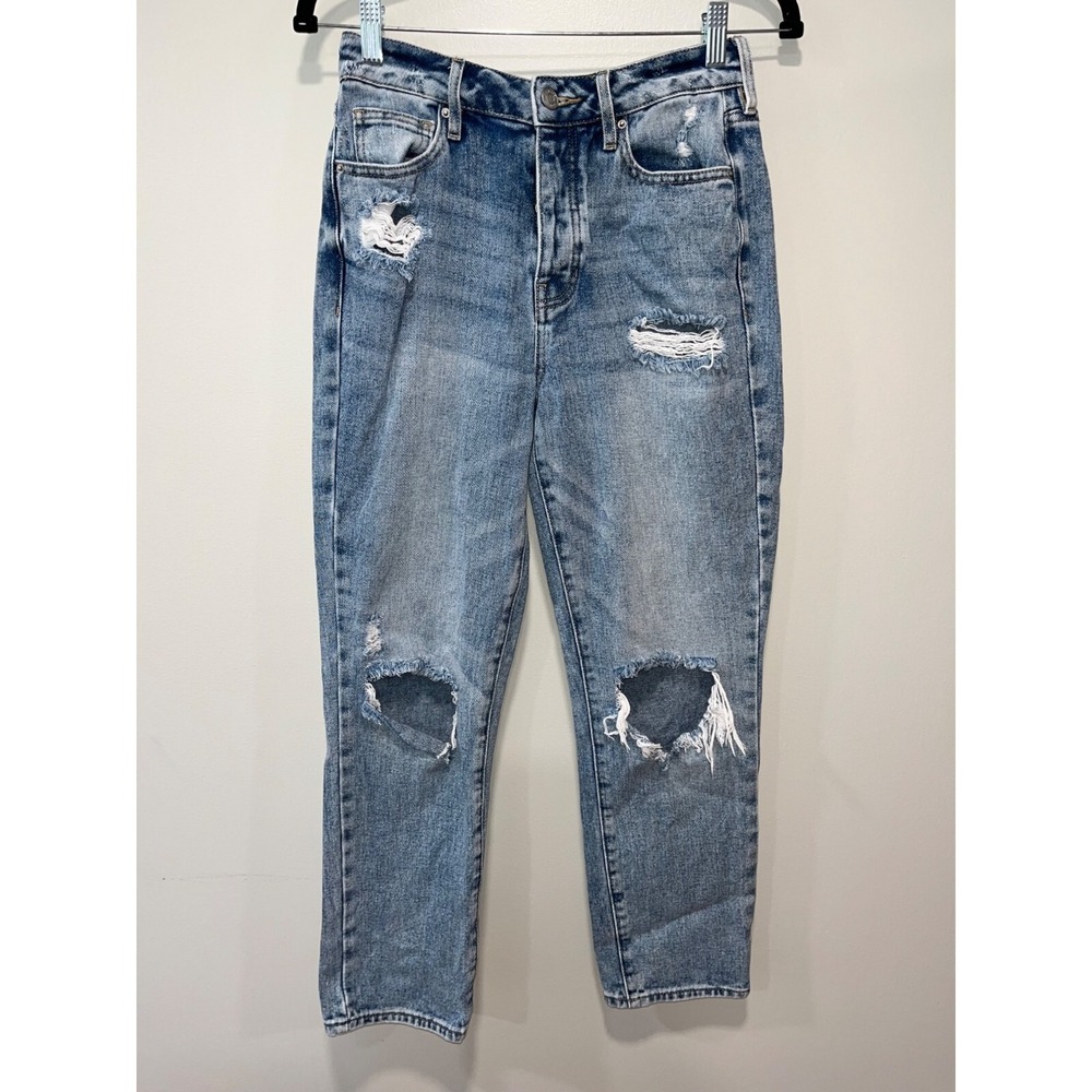 PACSUN Women's Mom Jean Size 26 Light Blue Multiple Button Fly Distressed